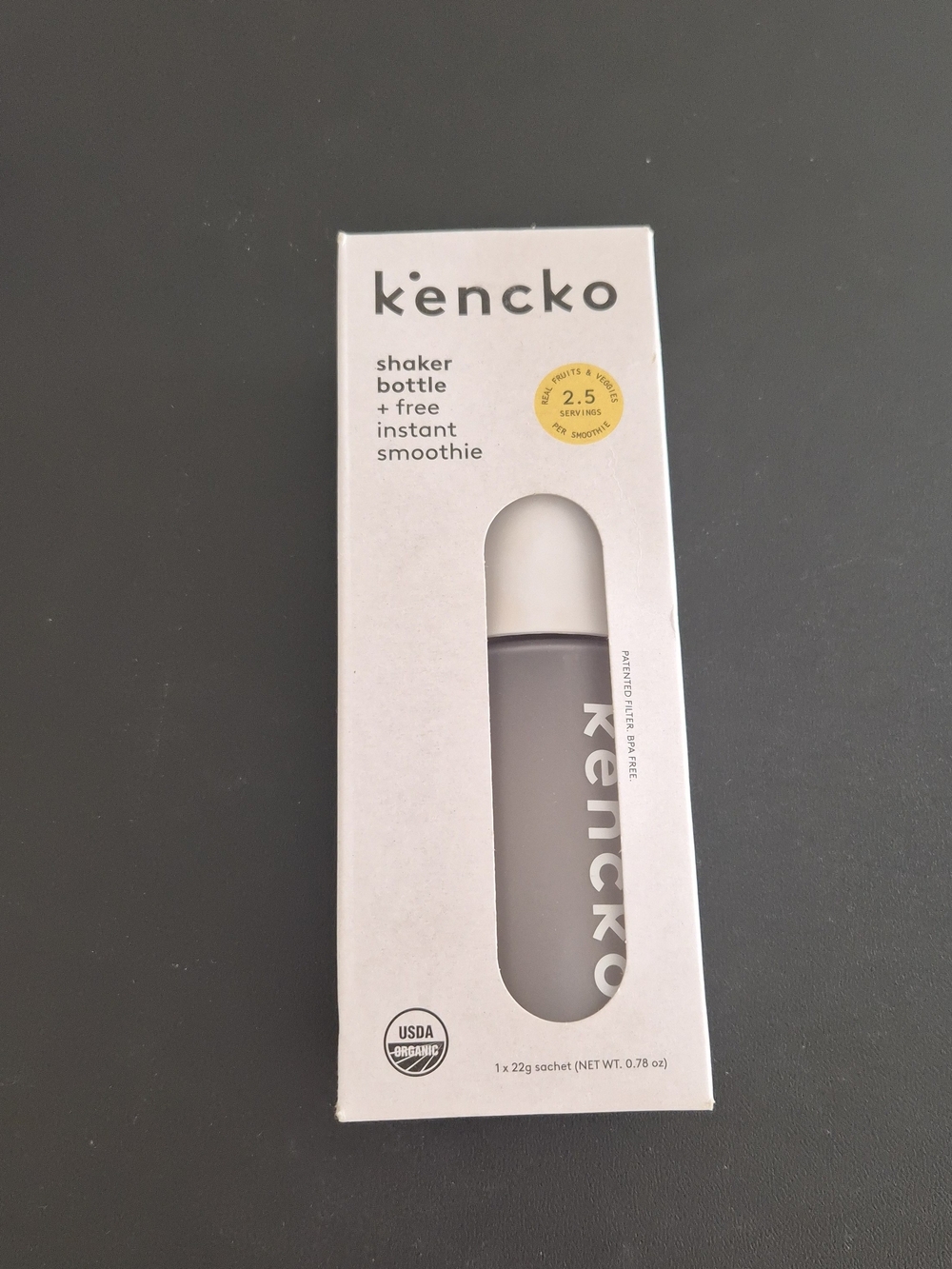 Kencko Shaker Bottle in Frosted Gray with White Top